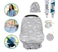 Dodo Babies Nursing Cover Set - Soft, Multipurpose Stretch Scarf for Breastfeeding and Car Seat Cover, Two Universal Pacifier Holders, Binky Case, Storage Bag - Modern Geo Print for Baby Girl or Boy