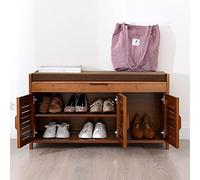 DODOBD Bamboo Shoe Rack Shoe Bench, Entryway Storage Organizer with Detachable Cushion and Hidden Storage Compartment, Multi Function for Hallway Bathroom Living Room Corridor and Garden