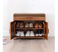 DODOBD Bamboo Shoe Rack Shoe Bench, Entryway Storage Organizer with Detachable Cushion and Hidden Storage Compartment, Multi Function for Hallway Bathroom Living Room Corridor and Garden