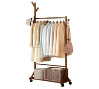 DODOBD Clothes Rack for Bedroom,Coat Rack with Wheels,Free Standing Garment Hanging Rails,3 in 1 Wooden Coat Stand,Bamboo Clothes Rails for Bedroom,Garment Rack for Entryway,Bedroom
