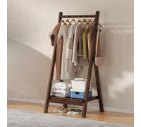 DODOBD Foldable Wooden Clothes Rail - Hanging Rail for Clothes with Bottom Shelves for Storage,Sturdy Garment Rack,Coat Stand for Corridor Living Room Bedroom Hallway, L : 60/80/100/120cm