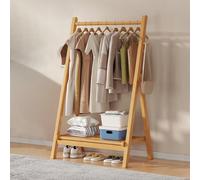 DODOBD Foldable Wooden Clothes Rail - Hanging Rail for Clothes with Bottom Shelves for Storage,Sturdy Garment Rack,Coat Stand for Corridor Living Room Bedroom Hallway, L : 60/80/100/120cm