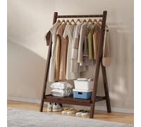 DODOBD Foldable Wooden Clothes Rail - Hanging Rail for Clothes with Bottom Shelves for Storage,Sturdy Garment Rack,Coat Stand for Corridor Living Room Bedroom Hallway, L : 60/80/100/120cm