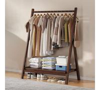 DODOBD Foldable Wooden Clothes Rail - Hanging Rail for Clothes with Bottom Shelves for Storage,Sturdy Garment Rack,Coat Stand for Corridor Living Room Bedroom Hallway, L : 60/80/100/120cm