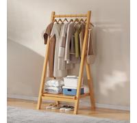 DODOBD Foldable Wooden Clothes Rail - Hanging Rail for Clothes with Bottom Shelves for Storage,Sturdy Garment Rack,Coat Stand for Corridor Living Room Bedroom Hallway, L : 60/80/100/120cm