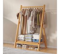 DODOBD Foldable Wooden Clothes Rail - Hanging Rail for Clothes with Bottom Shelves for Storage,Sturdy Garment Rack,Coat Stand for Corridor Living Room Bedroom Hallway, L : 60/80/100/120cm