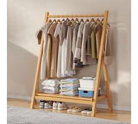 DODOBD Foldable Wooden Clothes Rail - Hanging Rail for Clothes with Bottom Shelves for Storage,Sturdy Garment Rack,Coat Stand for Corridor Living Room Bedroom Hallway, L : 60/80/100/120cm