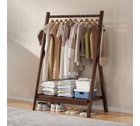DODOBD Foldable Wooden Clothes Rail - Hanging Rail for Clothes with Bottom Shelves for Storage,Sturdy Garment Rack,Coat Stand for Corridor Living Room Bedroom Hallway, L : 60/80/100/120cm