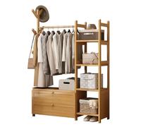 DODOBD Modern Open Wardrobes for Bedroom,Wooden Clothes Rail with Drawers,Bamboo Clothes Rail,Wooden Wardrobes for Bedroom,Small Wardrobes for Bedroom,Free Standing Garment Rack