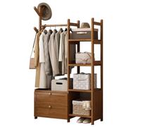 DODOBD Modern Open Wardrobes for Bedroom,Wooden Clothes Rail with Drawers,Bamboo Clothes Rail,Wooden Wardrobes for Bedroom,Small Wardrobes for Bedroom,Free Standing Garment Rack