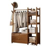 DODOBD Modern Open Wardrobes for Bedroom,Wooden Clothes Rail with Drawers,Bamboo Clothes Rail,Wooden Wardrobes for Bedroom,Small Wardrobes for Bedroom,Free Standing Garment Rack