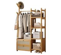DODOBD Modern Open Wardrobes for Bedroom,Wooden Clothes Rail with Drawers,Bamboo Clothes Rail,Wooden Wardrobes for Bedroom,Small Wardrobes for Bedroom,Free Standing Garment Rack