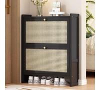 DODOBD rattan shoe and cabinet for Hallway, Slimline rattan Shoe Storage with Flip Doors, Boho Style Bedroom Furniture