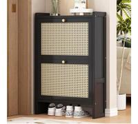 DODOBD Rattan Shoe Cabinet for Hallway,Shoe Cabinet Rattan with Flip Doors,Slim Shoe Cabinet,Boho Style Rattan Bedroom Furniture,Slimline Shoe Storage,Wooden Shoe Storage,50/68cm