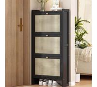 DODOBD Rattan Shoe Cabinet for Hallway,Shoe Cabinet Rattan with Flip Doors,Slim Shoe Cabinet,Boho Style Rattan Bedroom Furniture,Slimline Shoe Storage,Wooden Shoe Storage,50/68cm