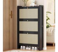 DODOBD Rattan Shoe Cabinet, Slim Boho Style, Storage for Bedroom & Hallway, Wooden Cabinet