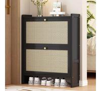 DODOBD Rattan Shoe Cabinet, Slim Storage for Hallway, Boho Style Bedroom Furniture, Wooden Shoe Storage