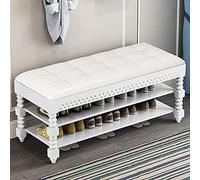 DODOBD Storage Bench, shoe organizer for entryway 2 Tier Shoe Rack Bench wih Leather Seat Storage Chests for Foyer Bedroom Living Room Accent Furniture, Max Load 440 LBS,Easy Assembly