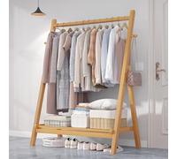DODOBD Wooden Clothes Rail with Shelves,Portable Garment Rack, Foldable Coat Stand,Free Standing Clothes Rail for Entryway Bedroom Bathroom and Office,120cm