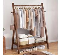 DODOBD Wooden Clothes Rail with Shelves,Portable Garment Rack, Foldable Coat Stand,Free Standing Clothes Rail for Entryway Bedroom Bathroom and Office,120cm
