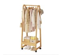 DODOBD Wooden Clothes Rail with Wheels,Rolling Bamboo Clothes Rail with Shelves,Coat Rack Stand,Heavy Duty Clothes Rail,For Living Room Hallway Office Bedroom,50/70cm,Easy Assembly