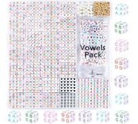 DodoBeads 1270pcs Acrylic Letter Beads Kit - Square 6x6mm Alphabet A-Z with Spacers & Extra Vowels & Numbers - Ideal for Jewelry Kits
