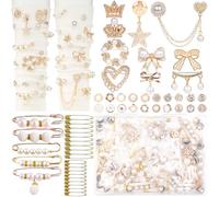 DoDoBeads 60 Pcs Junk Socks Charms Kit, Gold Brooches and Pins for Women, Pearl and Rhinestone Sock Charms with Safety Pins, DIY Accessories for Decorating and Personalizing Socks