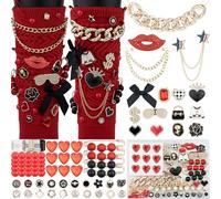DoDoBeads 85 Pcs Junk Socks Charms Kit, Black and Red Charms for Socks, Brooches and Pins for Women, ShoeCharms with Bows, Sneakers DIY Kit with Pearls Rhinestones Chains