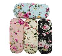 DODOGA 4 Pieces Spectacle Case Portable Hard Shell Eyeglasses Case Floral Flower Fabric Covered Clam Shell Style Eyeglass Case Spectacles Box Eyewear Protector Box for Kids, Women, Girls