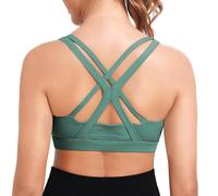 DODOING High Impact Sports Bras for Women Shock Absorber Support Longline Backless Tank Top Padded Bra with Criss Cross Back Green