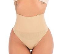 DODOING High Waisted Tummy Control Thong Pants Knickers Underwear Seamless Butt Lifter Shapewear Slimming Body Shaper Shorts for Women, Beige-4 Steel Bones(thong Panty), S