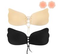 DODOING Invisible Bra，Women's Strapless Adhesive Reusable Stick on Br a Sticky Push Up B ra for Backless Dress Black and Nude D