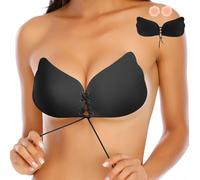 DODOING Invisible Bra，Women's Strapless Adhesive Reusable Stick on Br a Sticky Push Up B ra for Backless Dress Black D