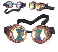 DODOING Kaleidoscope Goggles Steampunk Rave Glasses Goggles Crystal Rainbow Kaleidoscope Rave Glasses Rainbow Crystal Glass Lens
