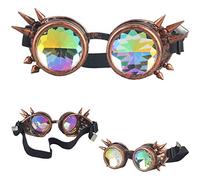 DODOING Kaleidoscope Goggles Steampunk Rave Glasses Goggles Crystal Rainbow Kaleidoscope Rave Glasses Rainbow Crystal Glass Lens