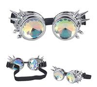 DODOING Kaleidoscope Goggles Steampunk Rave Glasses Goggles Crystal Rainbow Kaleidoscope Rave Glasses Rainbow Crystal Glass Lens