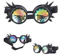 DODOING Kaleidoscope Goggles Steampunk Rave Glasses Goggles Crystal Rainbow Kaleidoscope Rave Glasses Rainbow Crystal Glass Lens