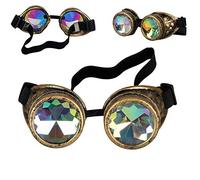 DODOING Kaleidoscope Goggles Steampunk Rave Glasses Goggles Crystal Rainbow Kaleidoscope Rave Glasses Rainbow Crystal Glass Lens
