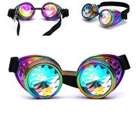 DODOING Kaleidoscope Goggles Steampunk Rave Glasses Goggles Crystal Rainbow Kaleidoscope Rave Glasses Rainbow Crystal Glass Lens