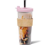 Dodoko Reusable Boba Cup and Straw - 24 oz Pink Bubble Tea Cup with Lid for Iced Coffee, Smoothies to Go