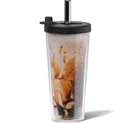 Dodoko Reusable Boba Cup and Straw Boba Tea Cup Bubble Tea Cup and Straw Reusable Iced Coffee Cup Cold Coffee Cup Smoothie Cup with Lid and Straw Smoothie Cup to go Smoothie Tumbler 17 oz - Black