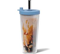 Dodoko Reusable Boba Cup with Straw - 17 oz Blue Bubble Tea Cup for Iced Coffee, Smoothies to Go - Blue