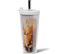 Dodoko Reusable Boba Tea Cup With Lid and Straw - 17 oz Iced Coffee and Smoothie Tumbler To Go - White