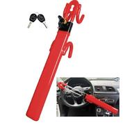 Dodomes Steering Wheel Lock Anti-Theft Heavy Duty Secure Car Device, Adjustable Length Clamp Double Hook Locks Universal Fit (Red)