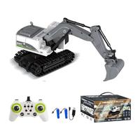 Dodoore 11 Channel Remote Control Excavator, 2.4Ghz 11 Channel RC Excavator Digger 360 Degree Rotation RC Tractor Construction Toys with Sounds and Lights, Toys for Teen Adults,Grey,2 Battery