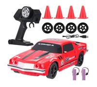 Dodoore RC Drift Car, 1:24 4WD Remote Control Racing Car, 2.4GHz Drift RC Cars with LED Lights Racing, Drifting Tires & Barricade, 2 Battery