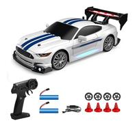 Dodoore RC Drift Car, 1:24 Remote Control Car for Kids, 30KM/H 4WD High Speed RC Cars with LED Lights, Two Batteries, Extra Drifting Tires, Vehicle for Adults Boys Girls,White Blue