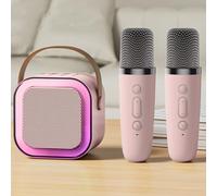 Dodorado Mini Karaoke, Stellaya Mini Karaoke Machine for Kids Adults, Portable Bluetooth Mini Karaoke Machine with Wireless Microphones and Light for All Smartphones (Two Microphones,Pink)
