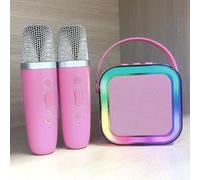 Dodorado Mini Karaoke, Stellaya Mini Karaoke Machine for Kids Adults, Portable Bluetooth Mini Karaoke Machine with Wireless Microphones and Light for All Smartphones (Two Microphones,Rose Pink)