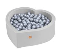 Dodozen Shape of Love Ball Pit 90x30cm/200 ∅ 7cm Balls for Babies and Children - High Resilience Foam - Super Soft Velvet - Removable Cover - Heart Grey：Silver